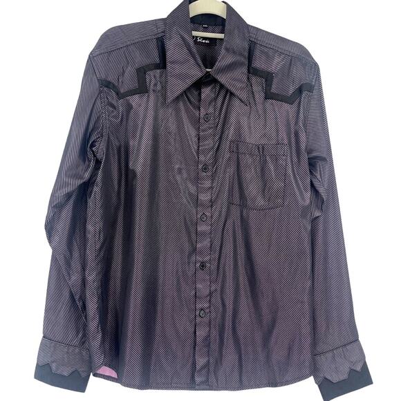 Y2K Rockabilly Western Shirt Mens Sz L Stripe Satin Cowboy Rodeo Style Stok Goth - Picture 1 of 10